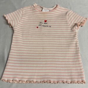 Zara - Pink and White Striped short sleeve Top